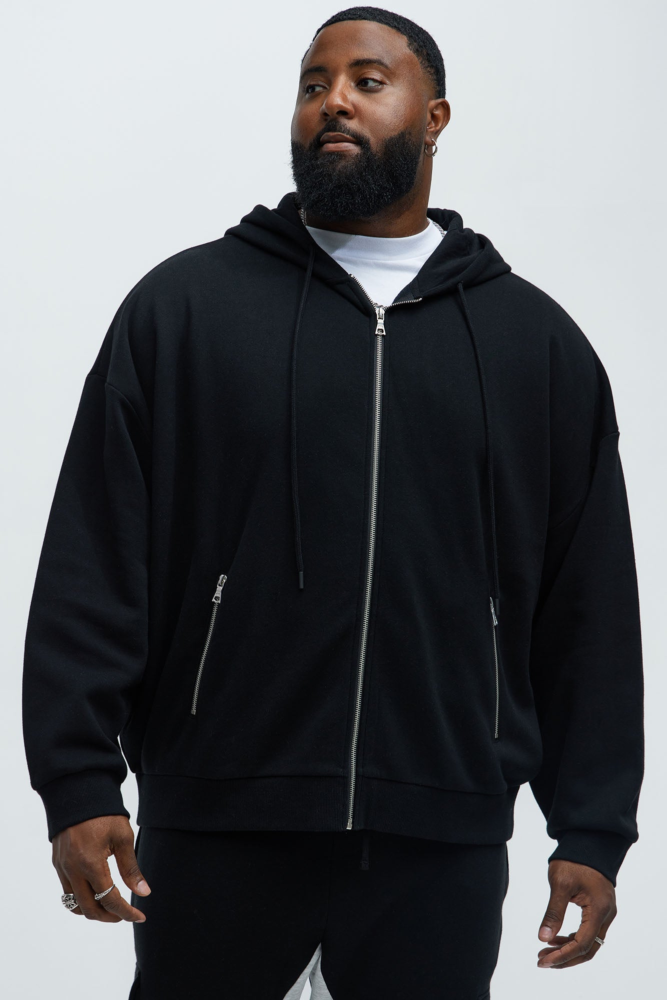 Tyson Stash Oversized Zip Up Hoodie - Black