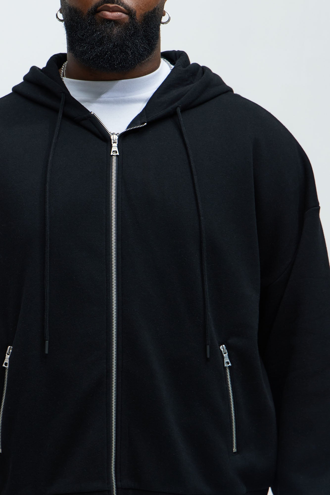 Tyson Stash Oversized Zip Up Hoodie - Black