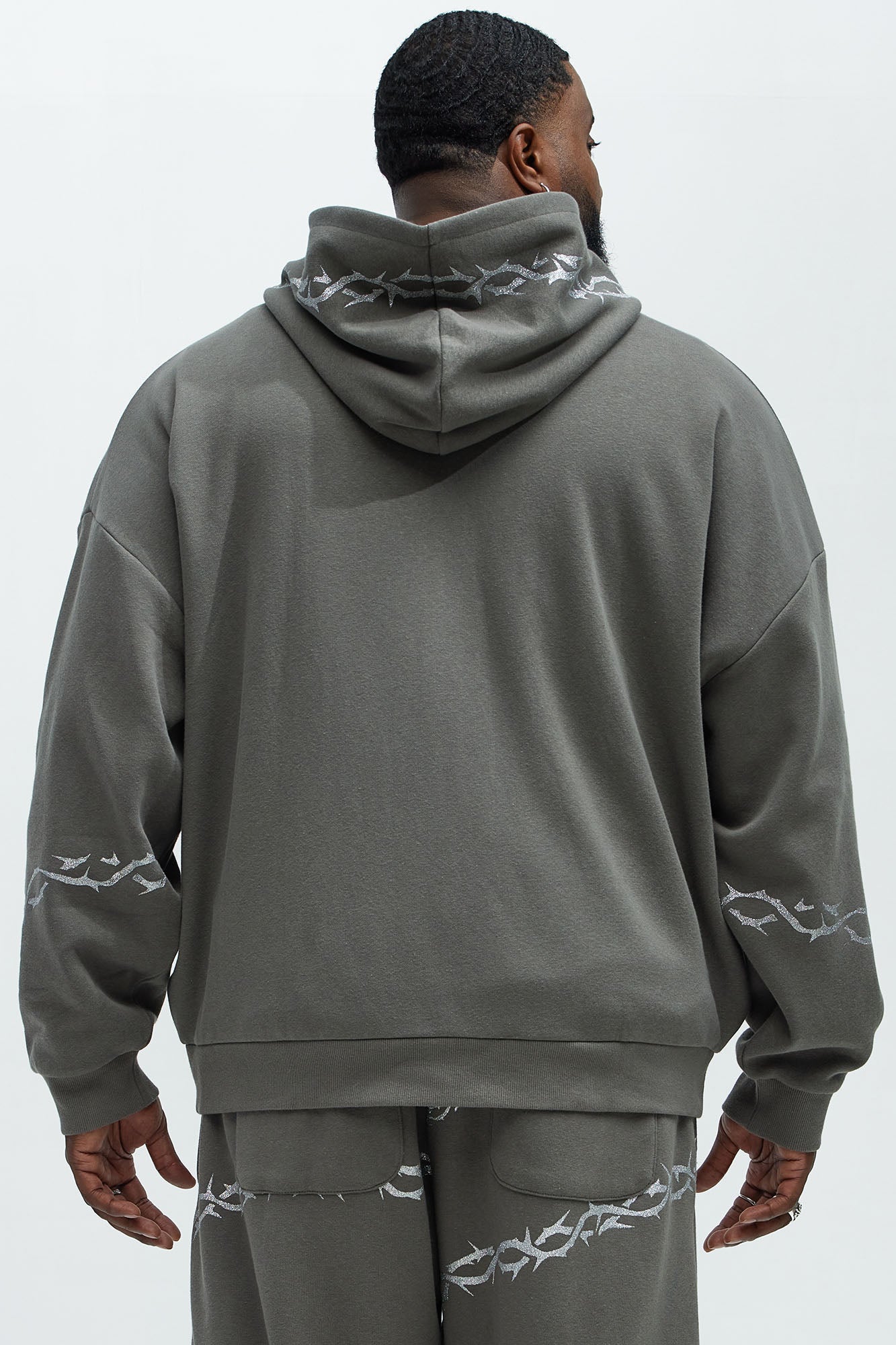 Tyson Barbed Wire Oversized Zip Hoodie - Charcoal
