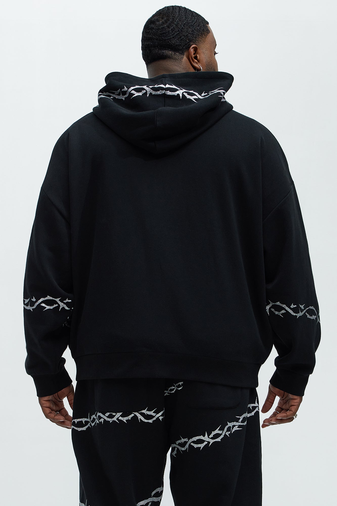 Tyson Barbed Wire Oversized Zip Hoodie - Black