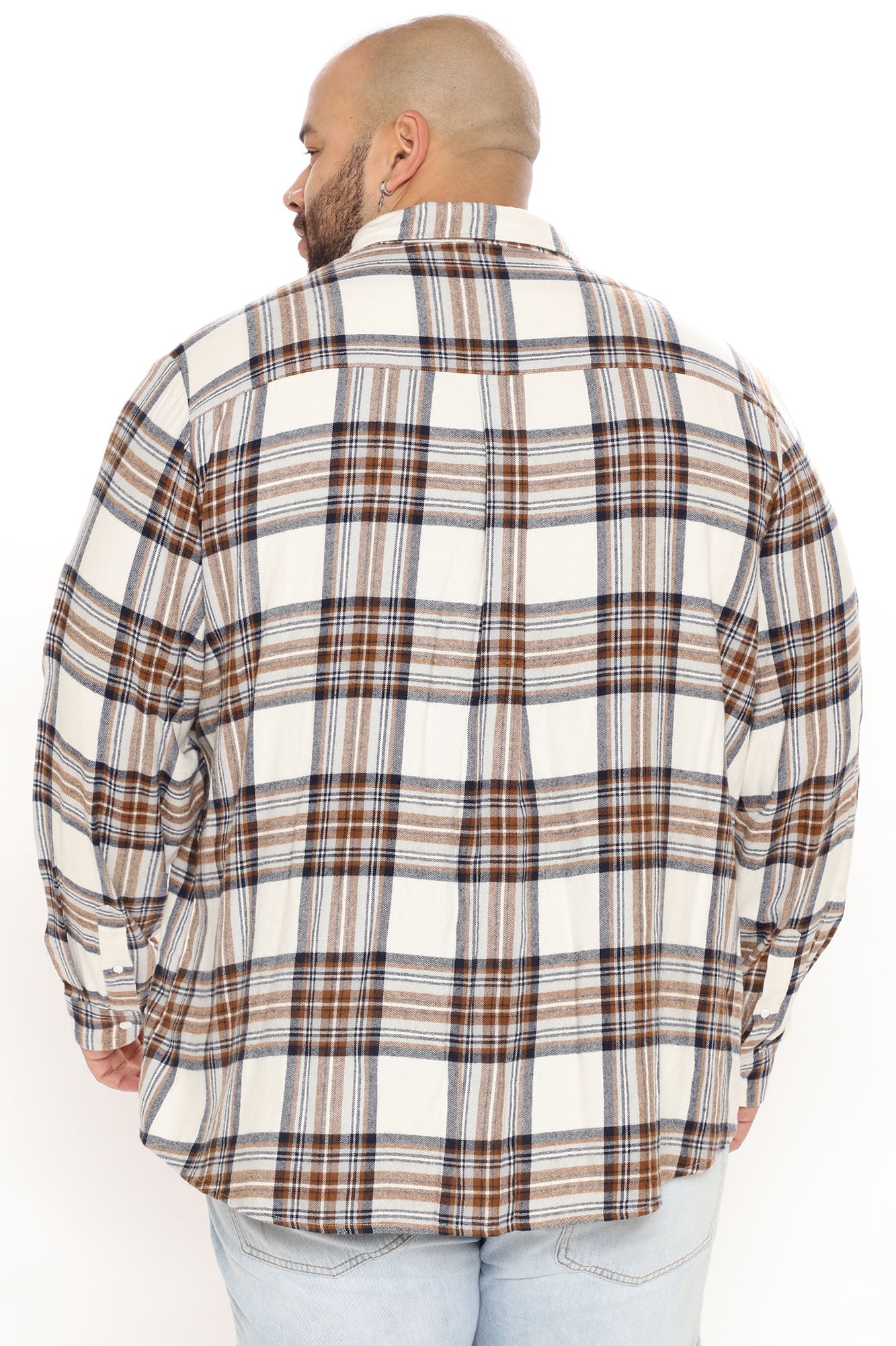 Light Breeze Plaid Long Sleeve Woven Top - Khaki/combo