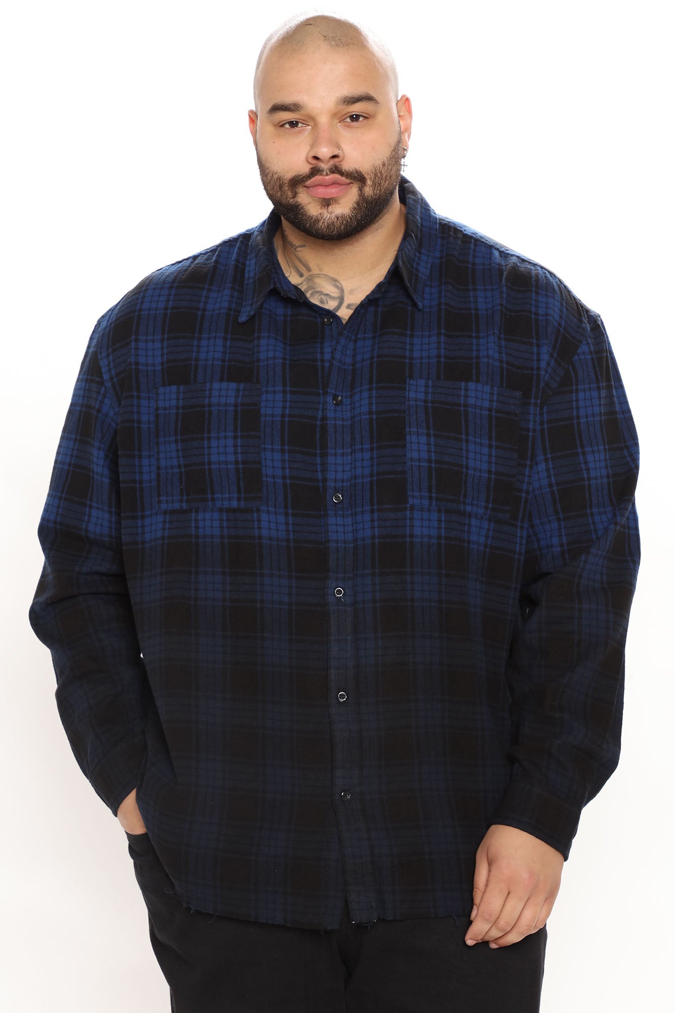 Sunset Dip Dye Flannel Shirt - Blue/Black