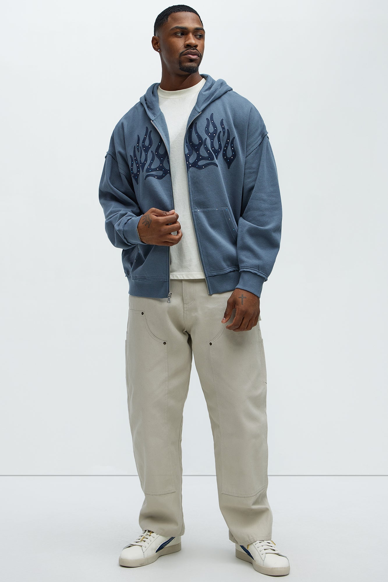 Tyson Bling Oversized Zip Hoodie - Blue