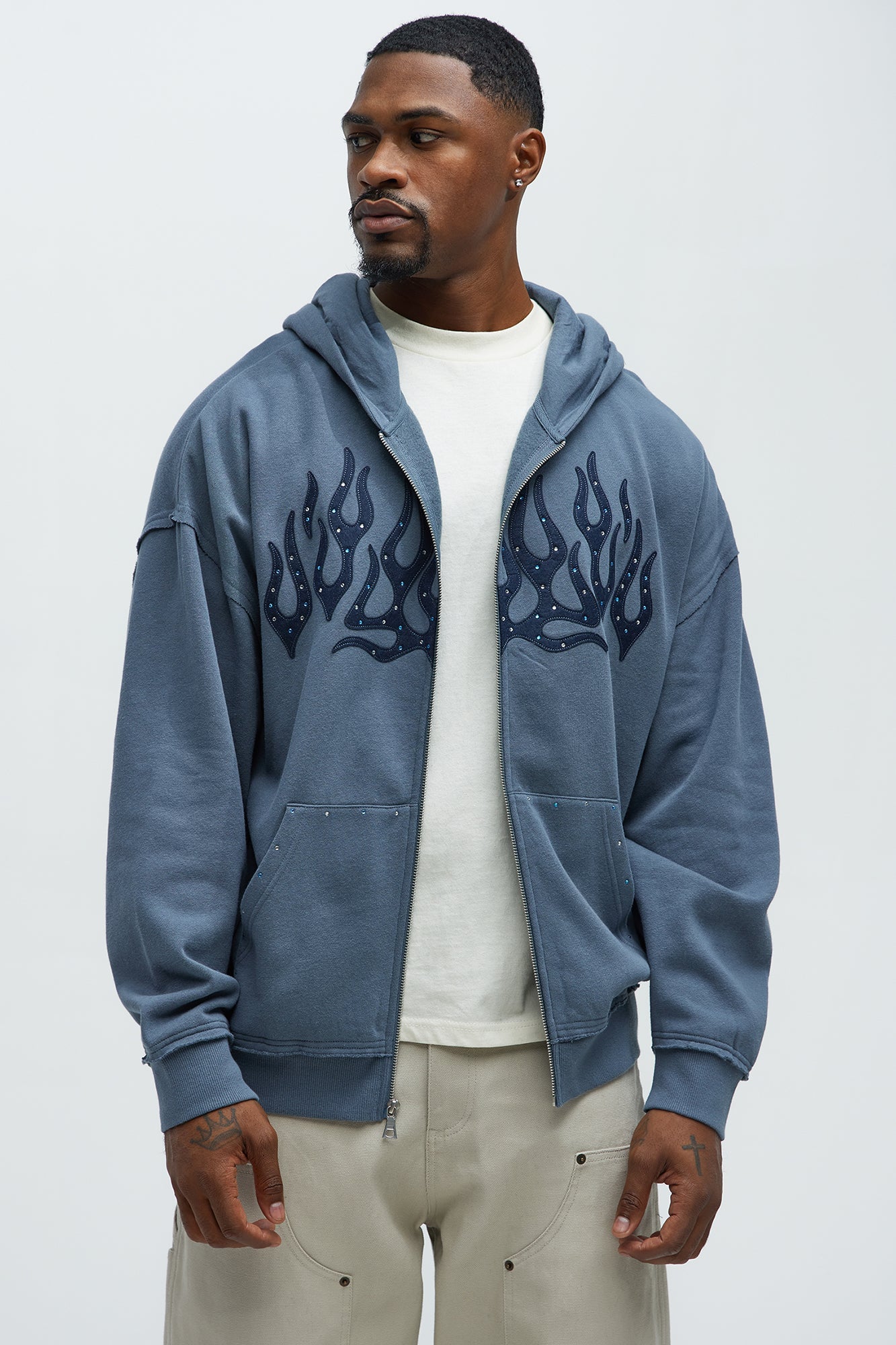 Tyson Bling Oversized Zip Hoodie - Blue