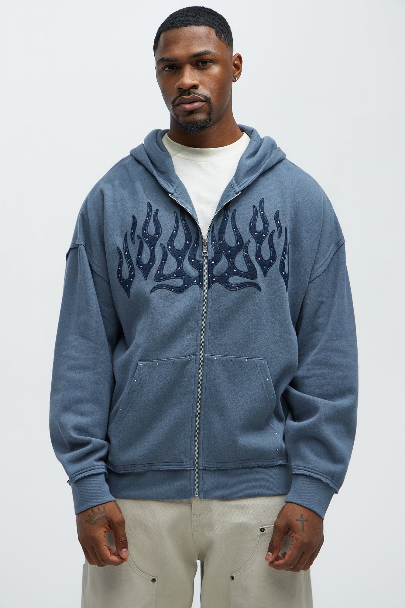 Tyson Bling Oversized Zip Hoodie - Blue