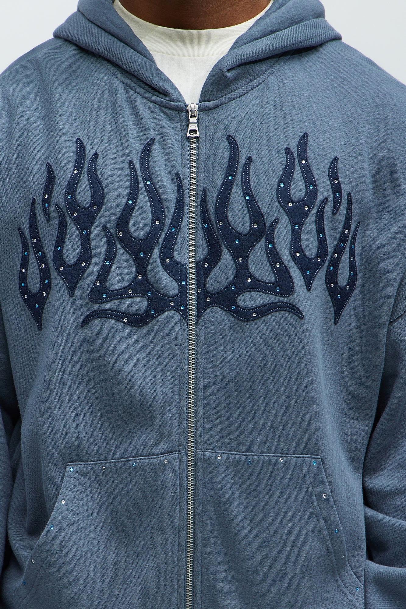 Tyson Bling Oversized Zip Hoodie - Blue