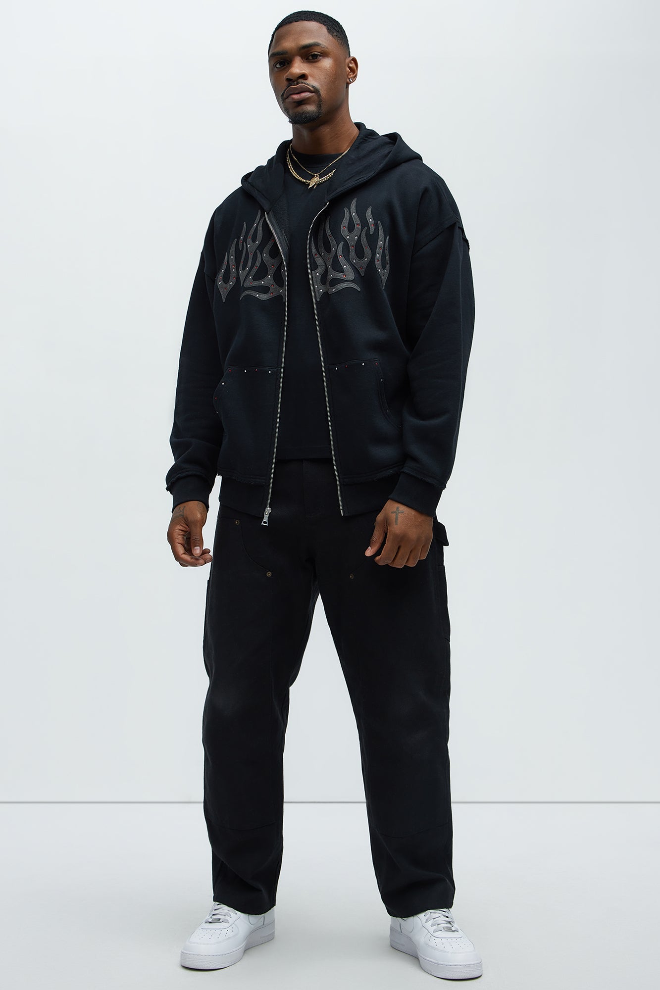 Tyson Bling Oversized Zip Hoodie - Black