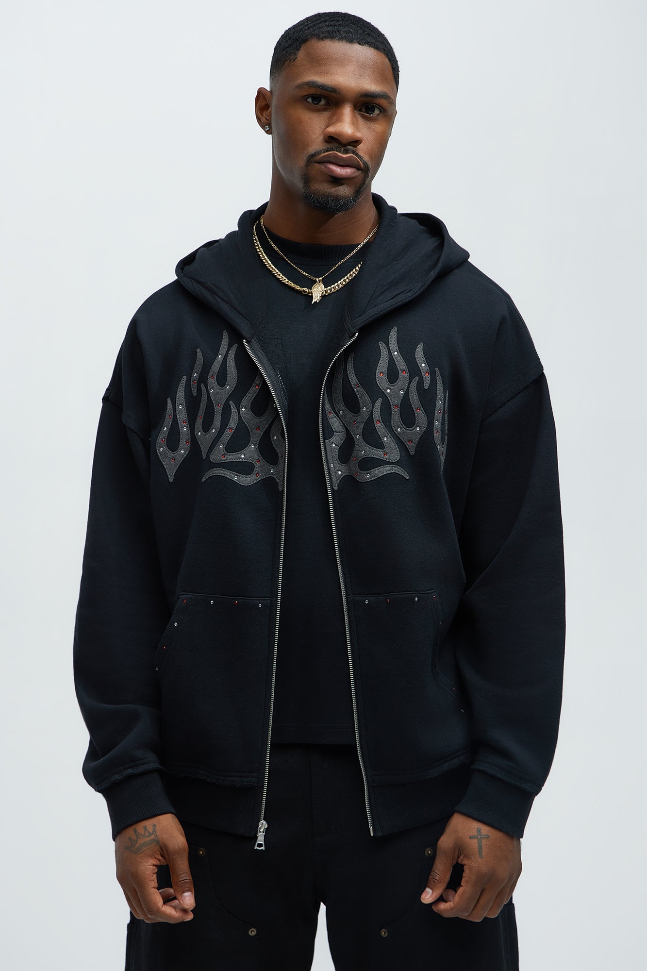 Tyson Bling Oversized Zip Hoodie - Black