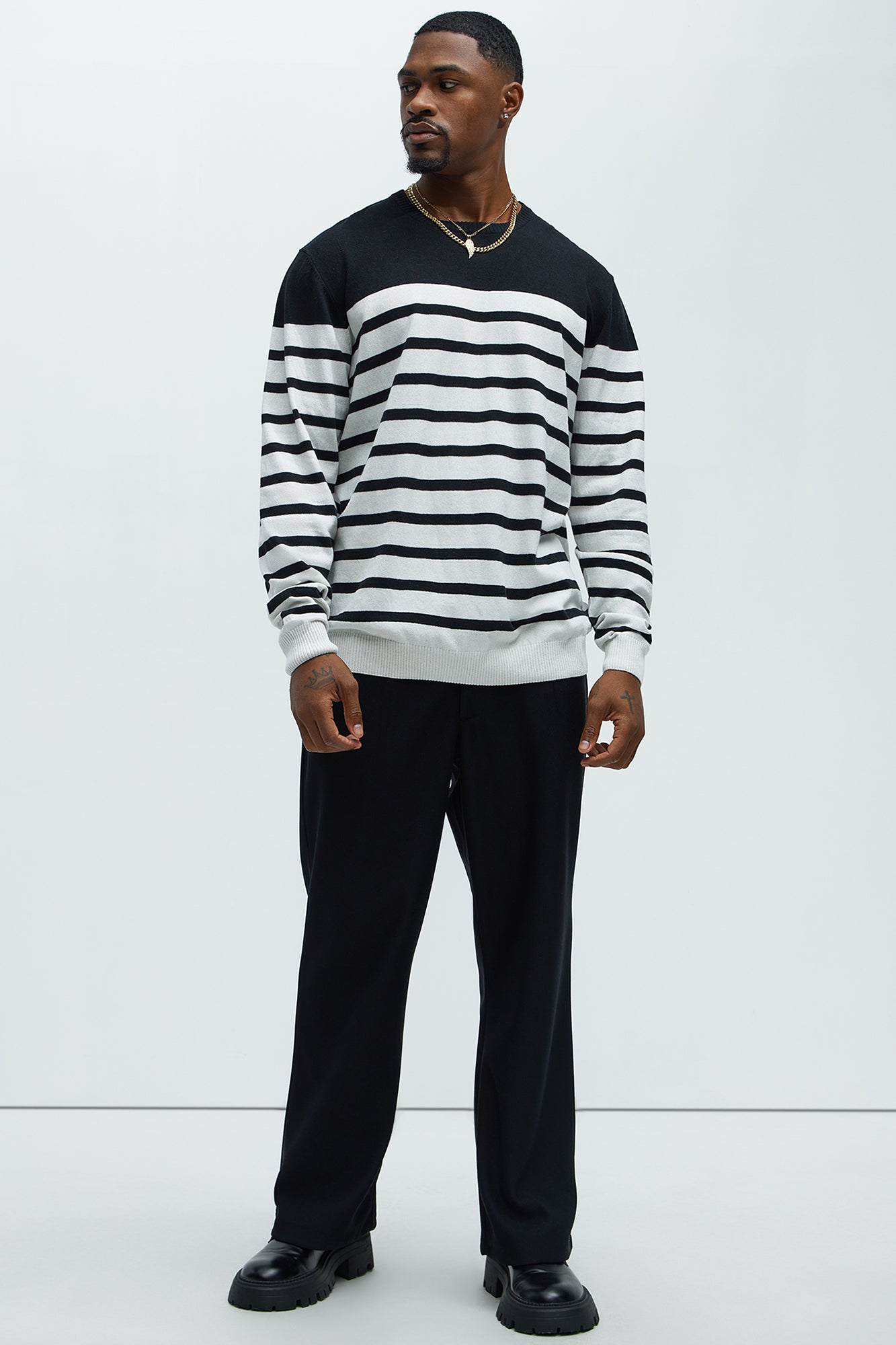 Cozy and Cool Crewneck Sweater - Black/combo