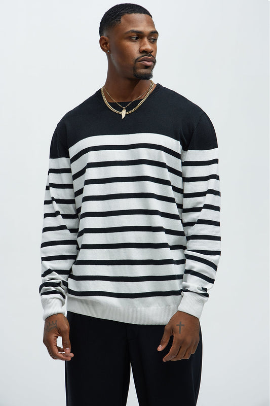 Cozy and Cool Crewneck Sweater - Black/combo