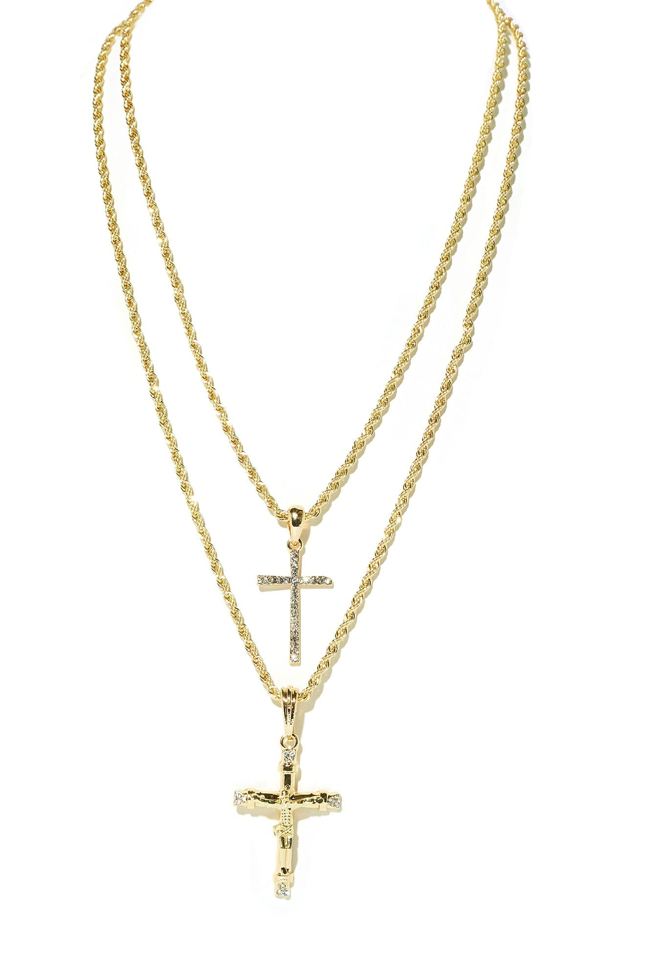 Classic Holy Cross Pendant 2 Piece Chain Necklace - Gold