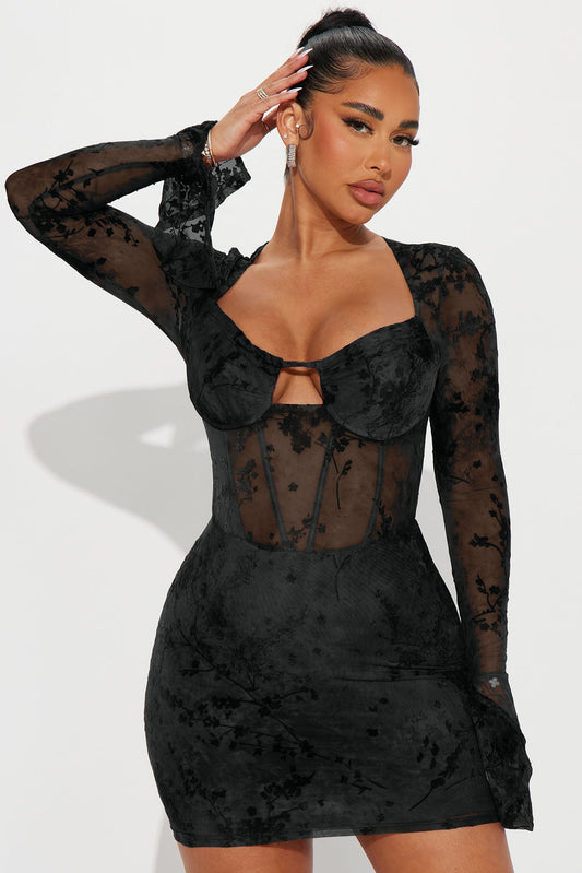 Riley Mesh Mini Dress - Black