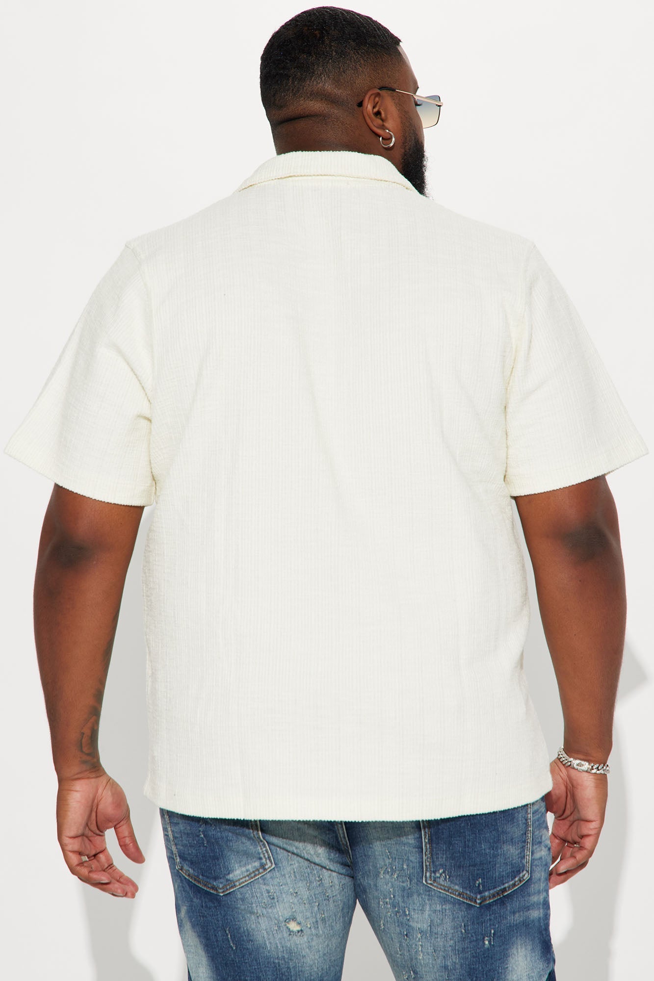 Dean Textured Short Sleeve Button Up Shirt - Cream