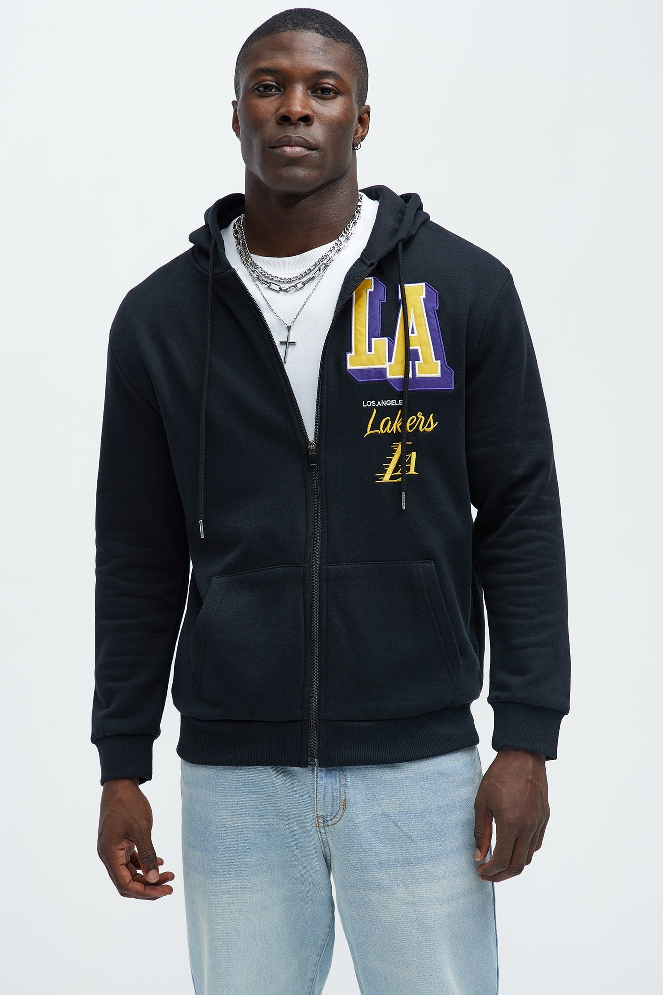 Lakers Bold Zip Up Hoodie - Black