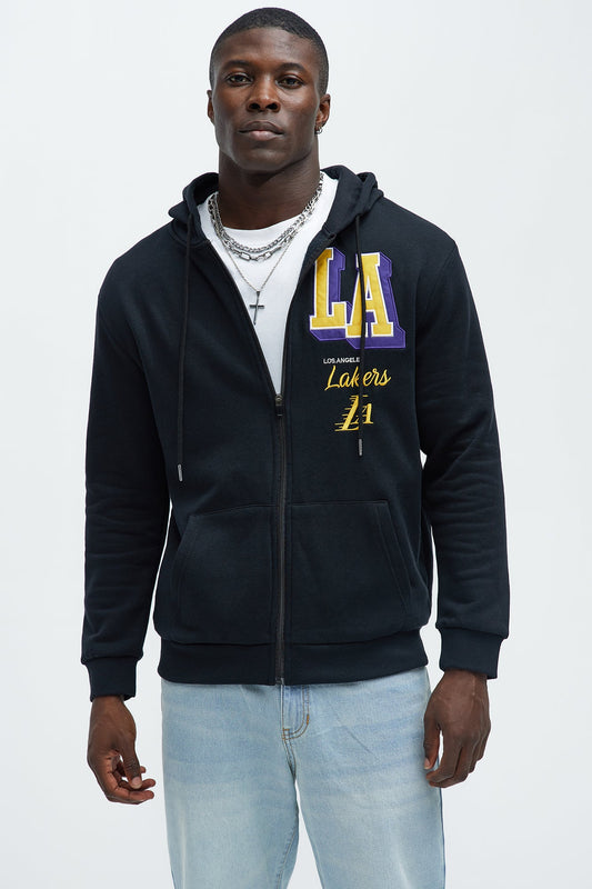 Lakers Bold Zip Up Hoodie - Black