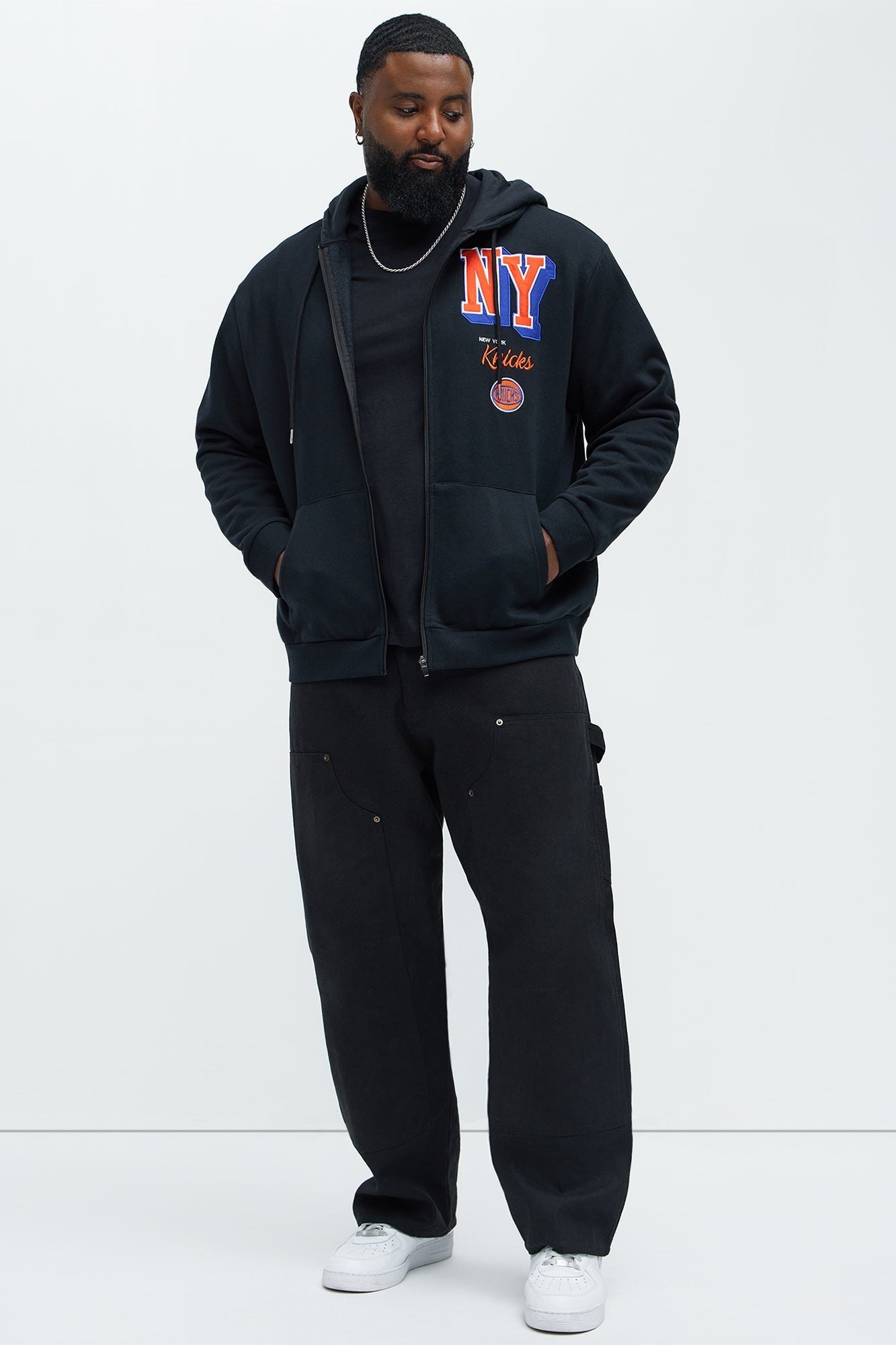 Knicks Bold Zip Up Hoodie - Black