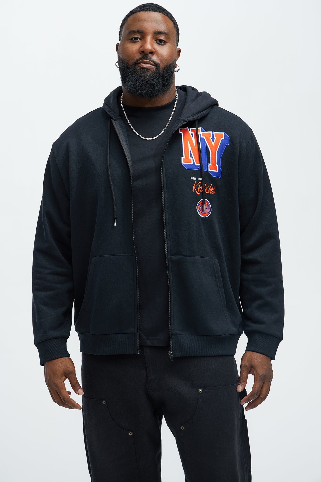 Knicks Bold Zip Up Hoodie - Black