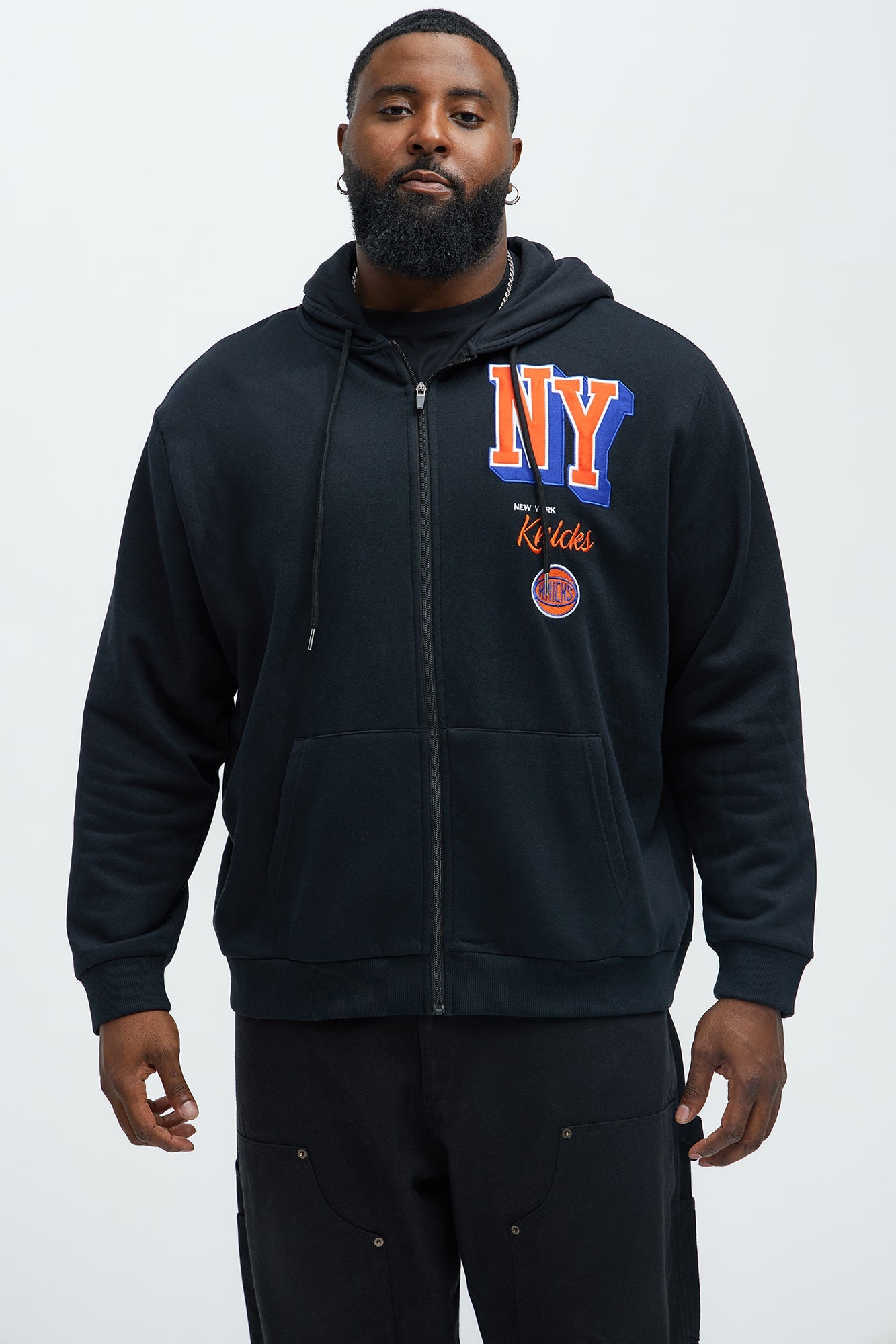Knicks Bold Zip Up Hoodie - Black