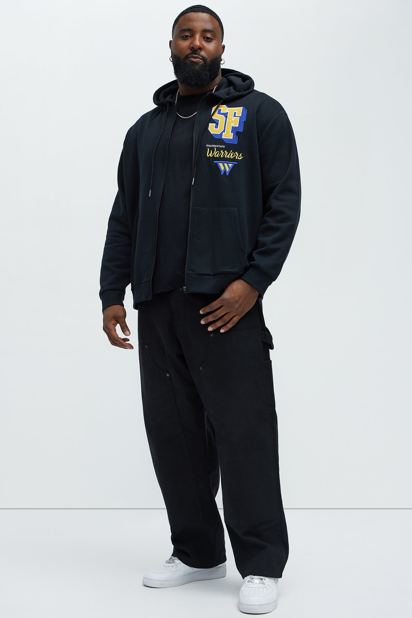 Warriors Bold Zip Up Hoodie - Black