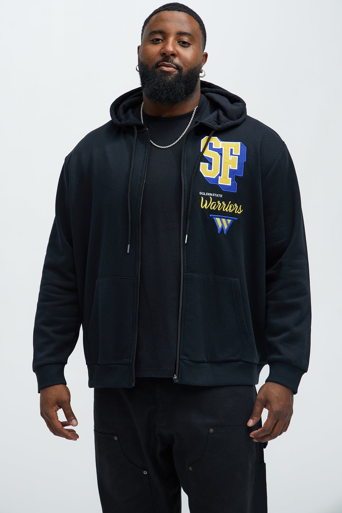 Warriors Bold Zip Up Hoodie - Black