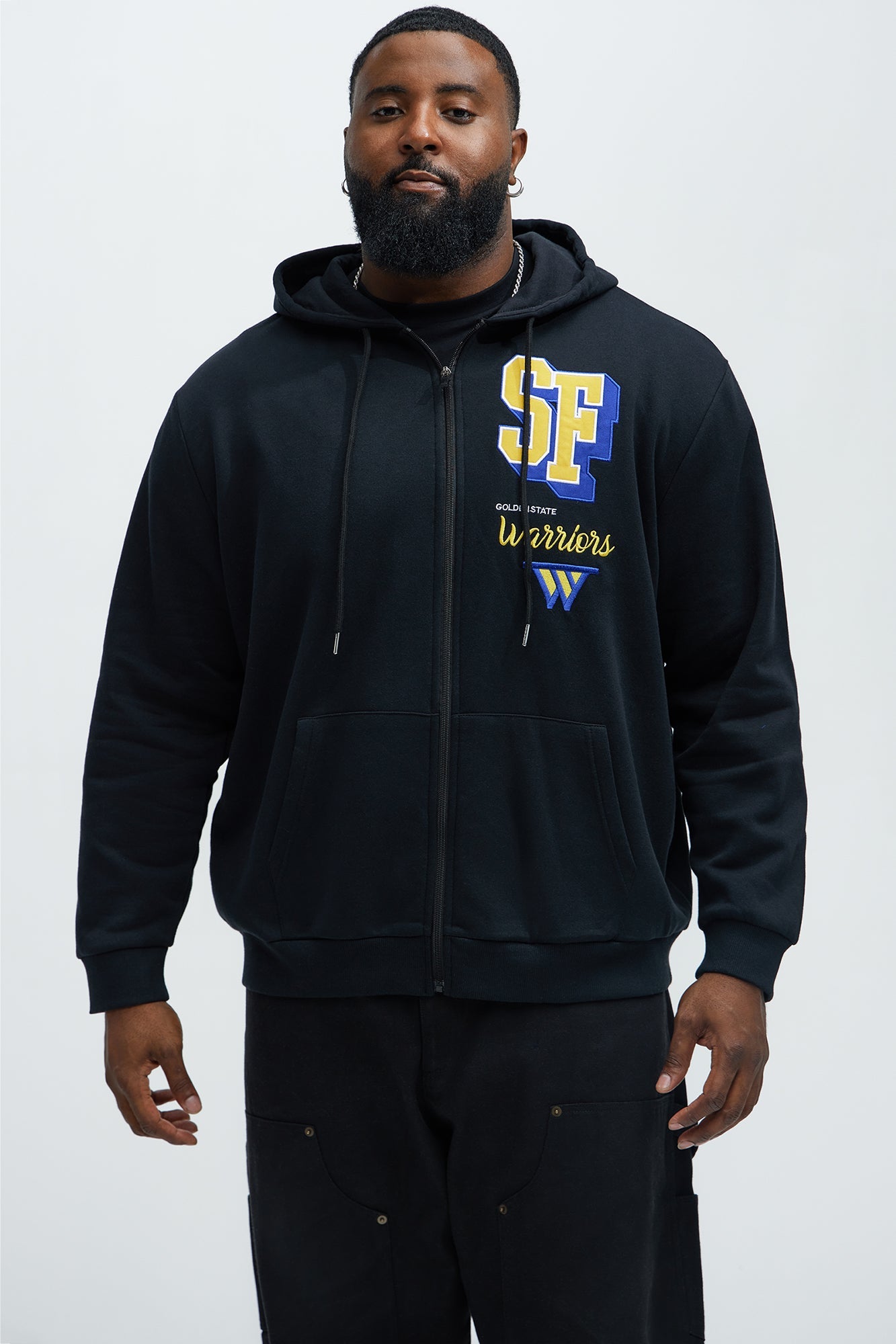 Warriors Bold Zip Up Hoodie - Black