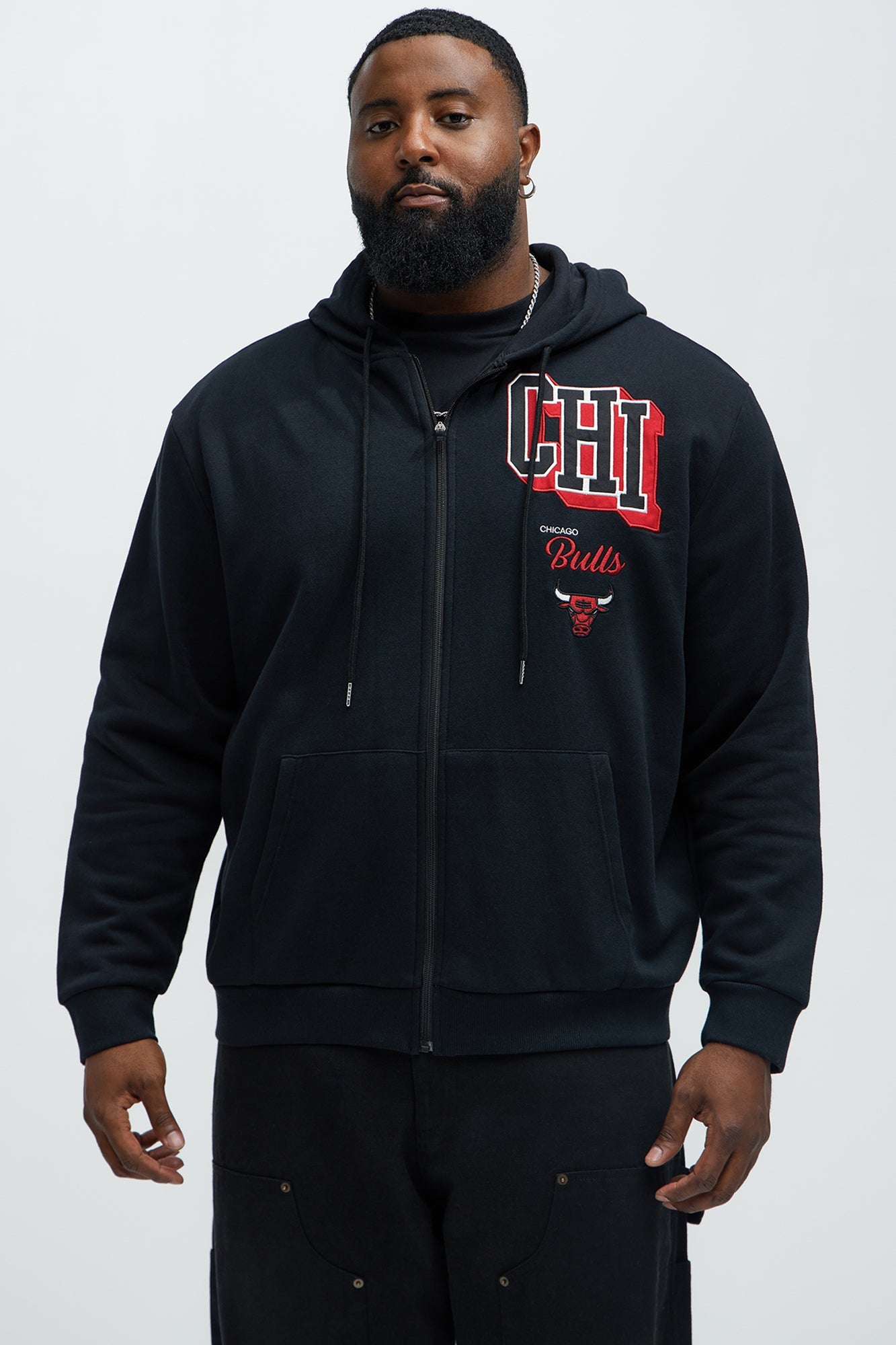 Bulls Bold Zip Up Hoodie - Black