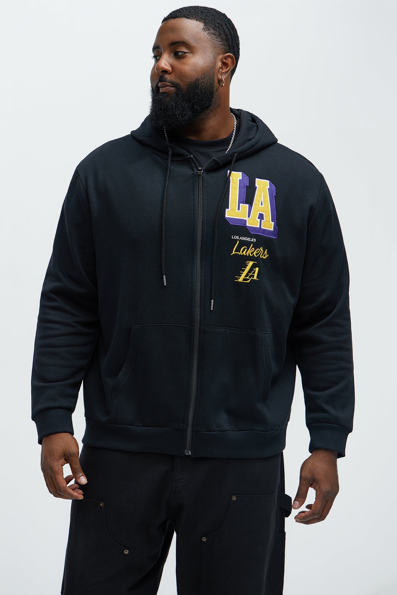 Lakers Bold Zip Up Hoodie - Black