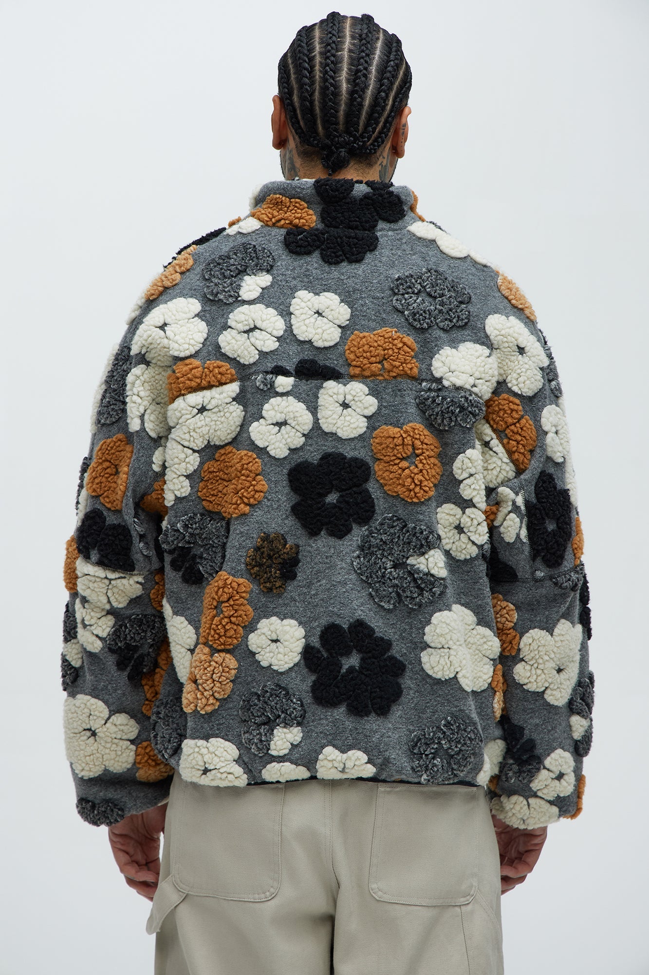 Sherpa Tears Oversized Zip Jacket - Grey/combo