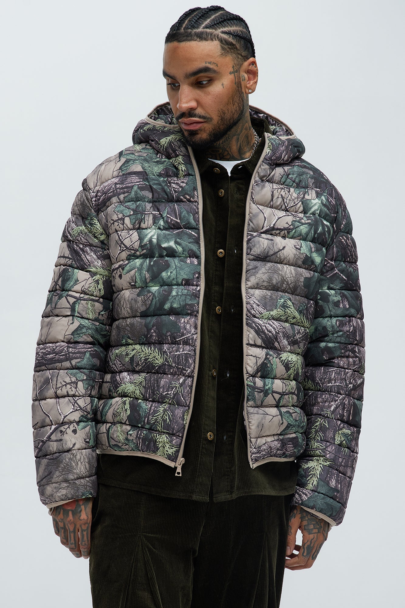 Troop Padded Zip Up Hoodie - Brown/combo