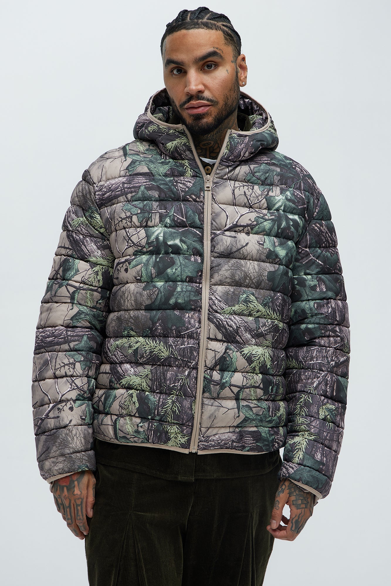 Troop Padded Zip Up Hoodie - Brown/combo