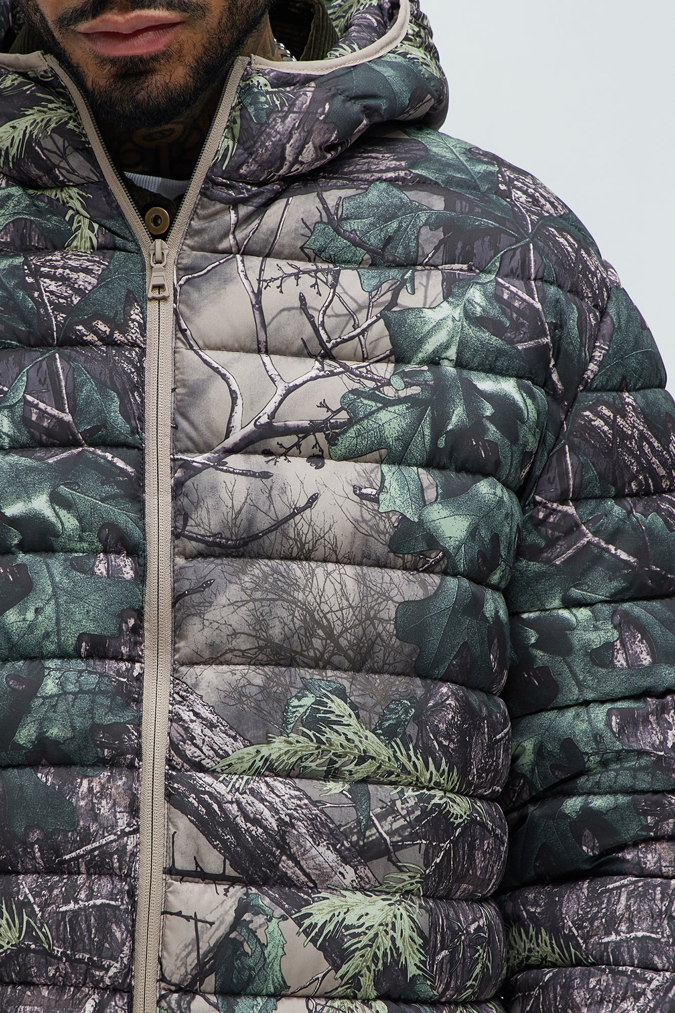 Troop Padded Zip Up Hoodie - Brown/combo