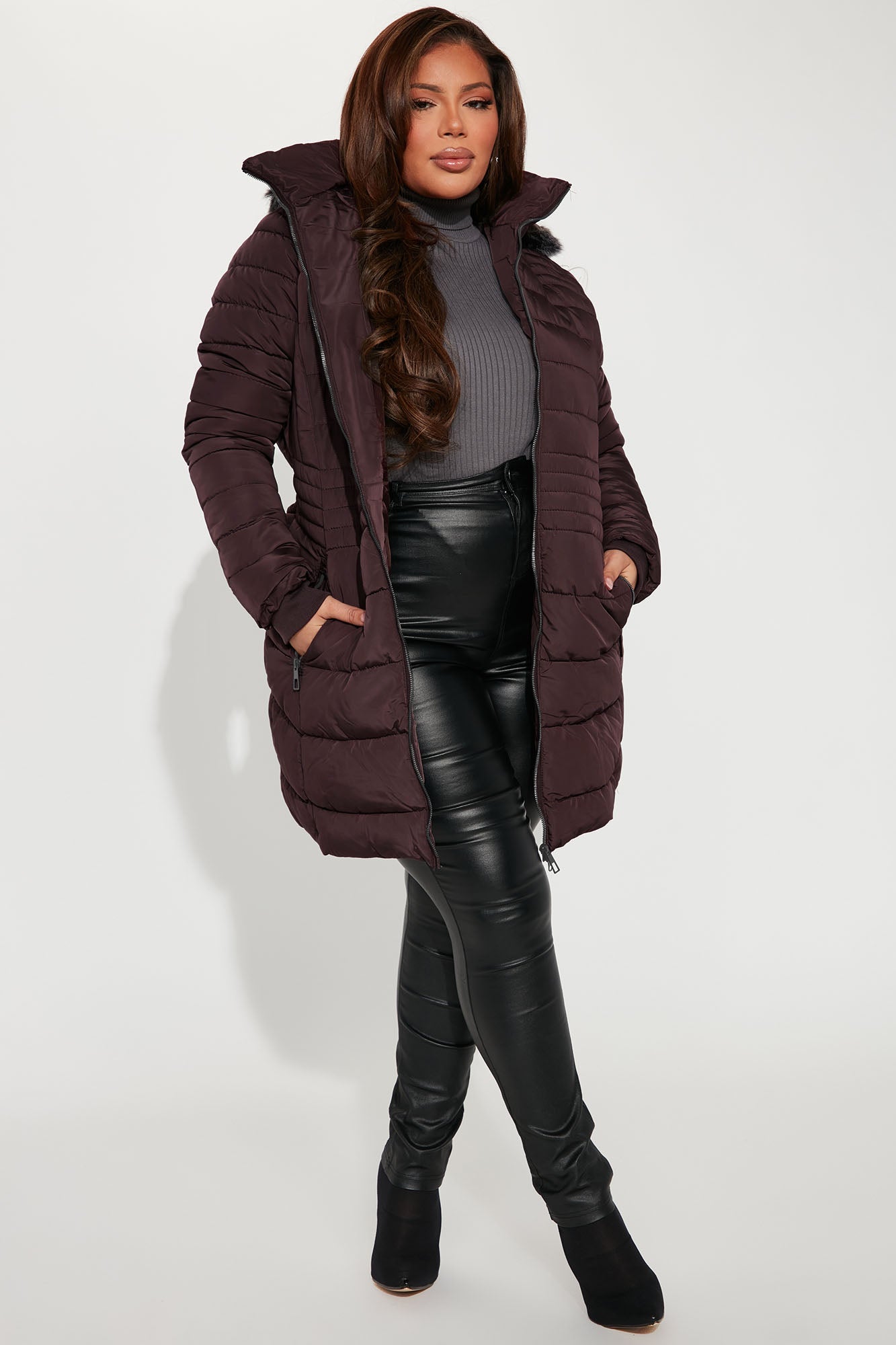 Caught In The Cold Puffer Coat - Chocolate