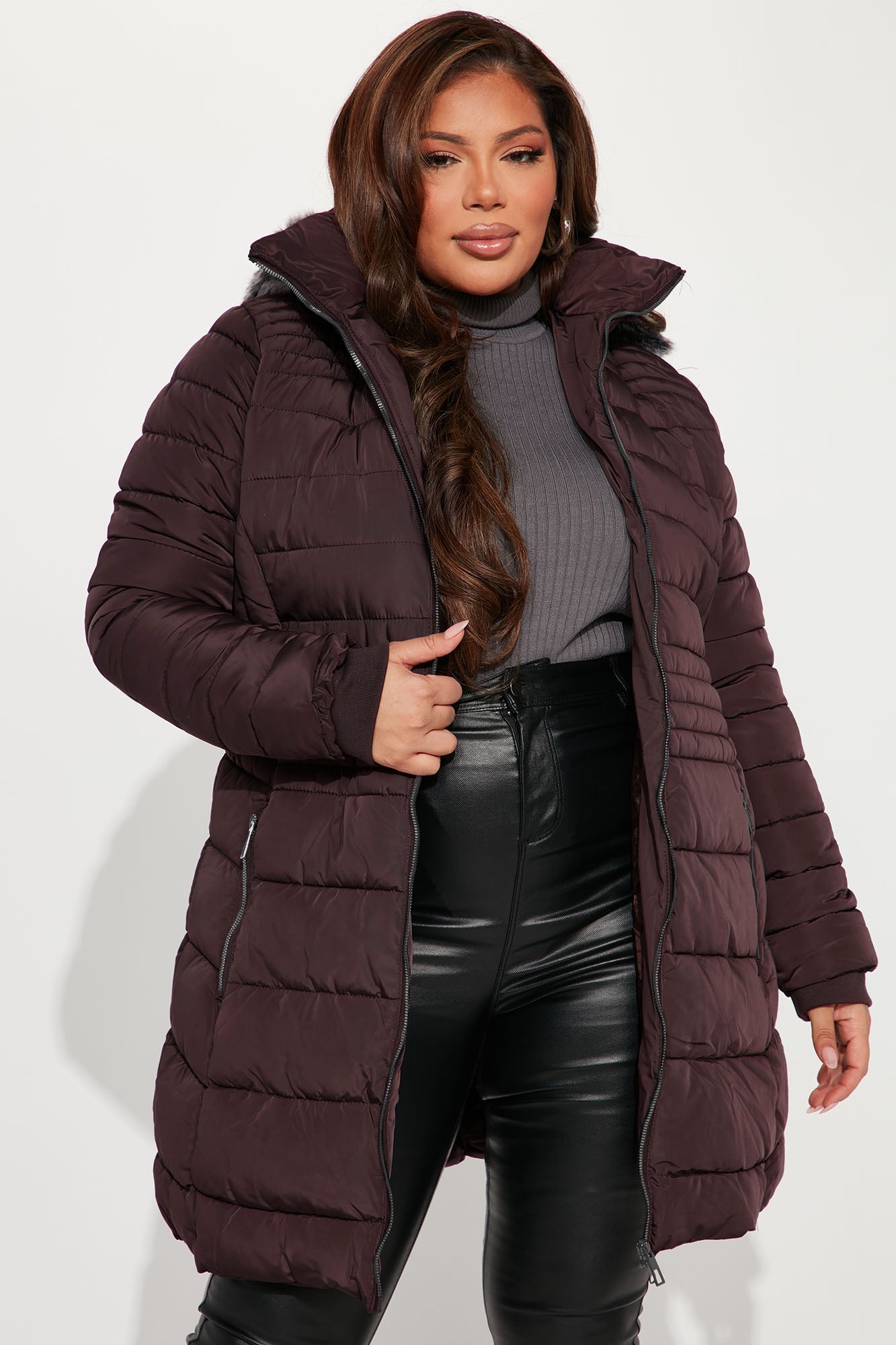 Caught In The Cold Puffer Coat - Chocolate
