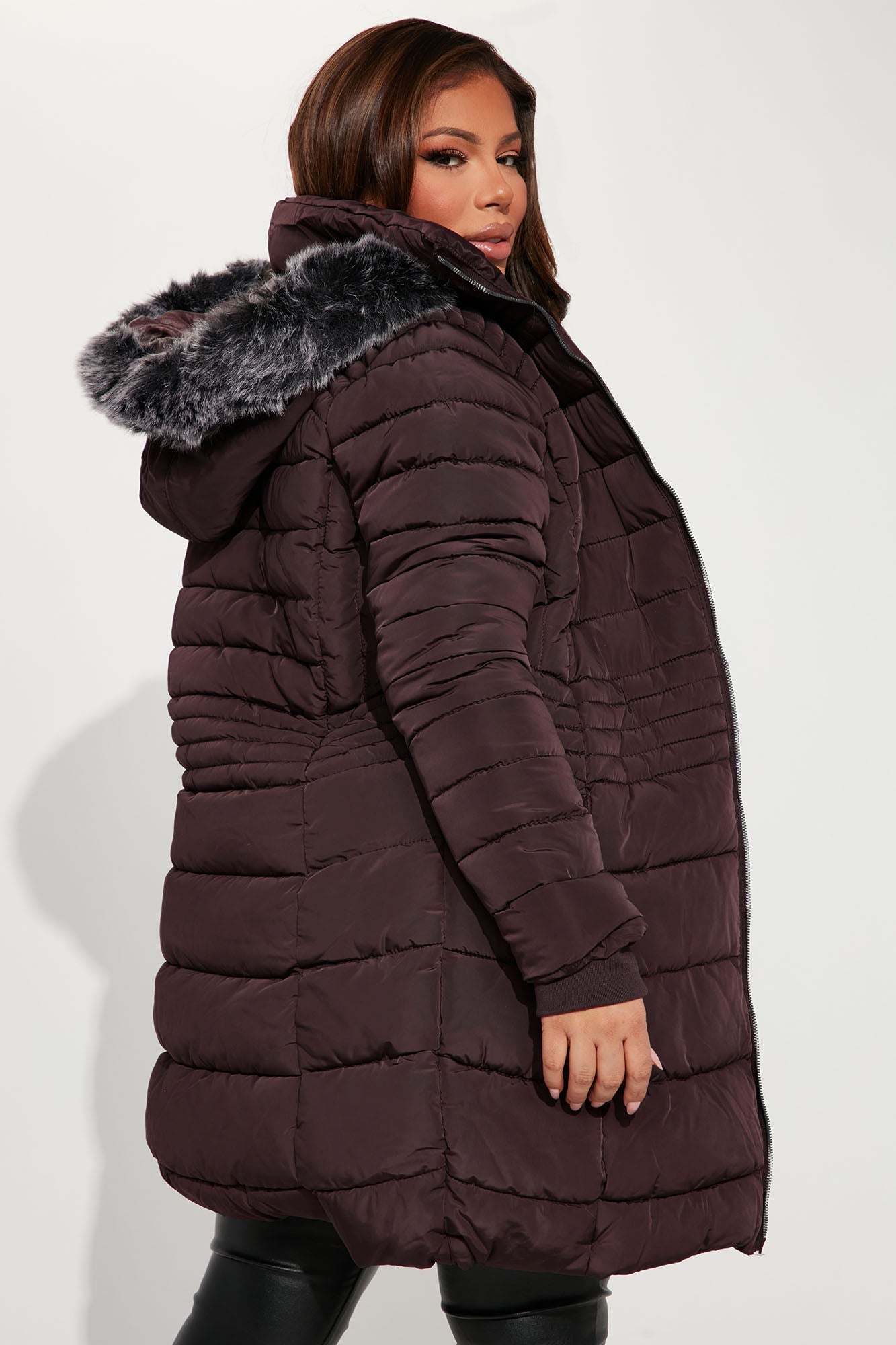 Caught In The Cold Puffer Coat - Chocolate