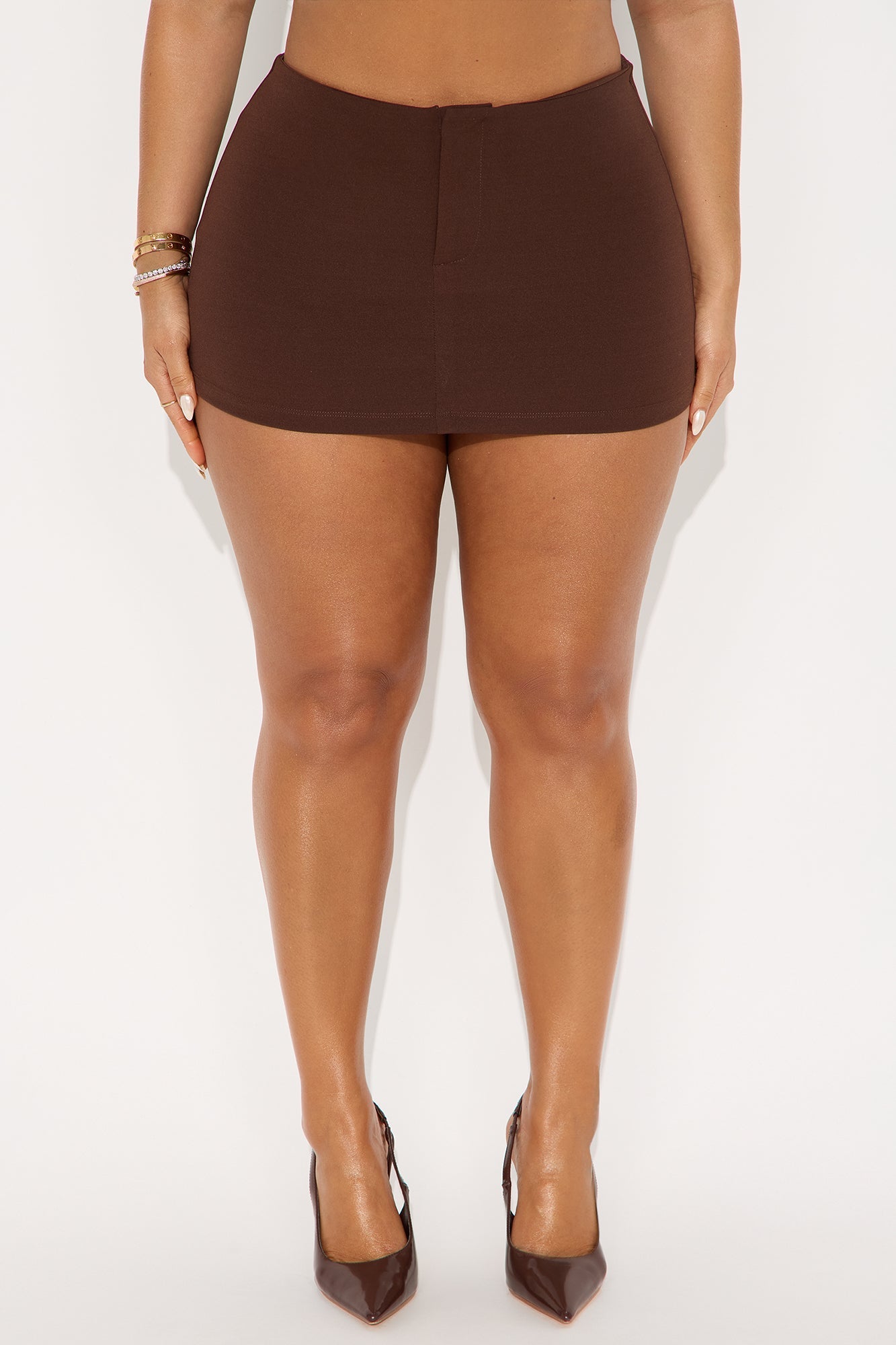 Out Of Office Crepe Micro Mini Skort - Chocolate