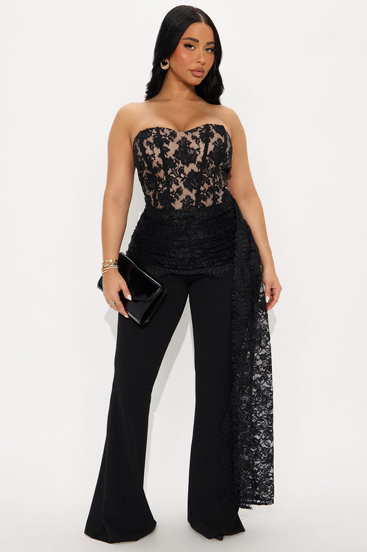Melania Lace Flare Leg Jumpsuit - Black