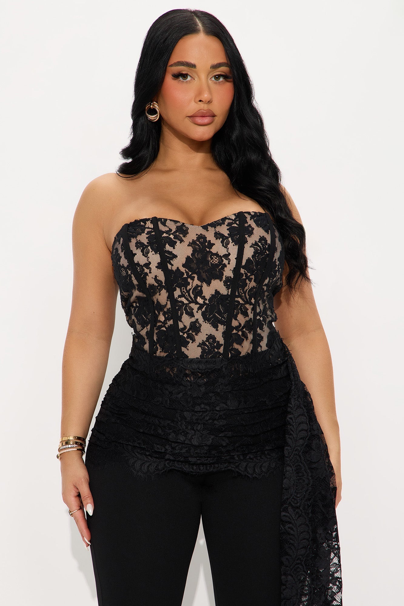 Melania Lace Flare Leg Jumpsuit - Black