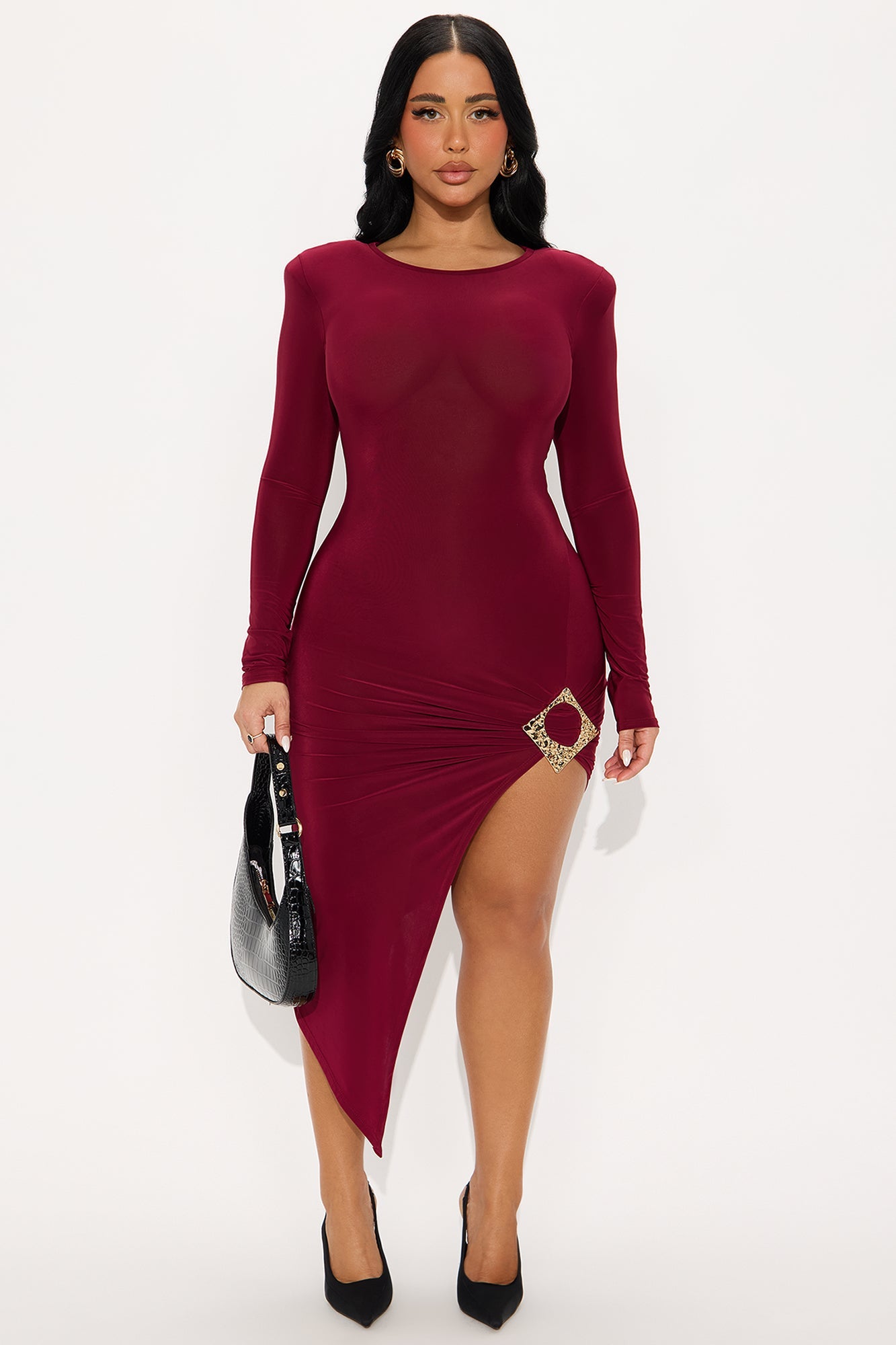 Drama Queen High Slit Mini Dress - Wine