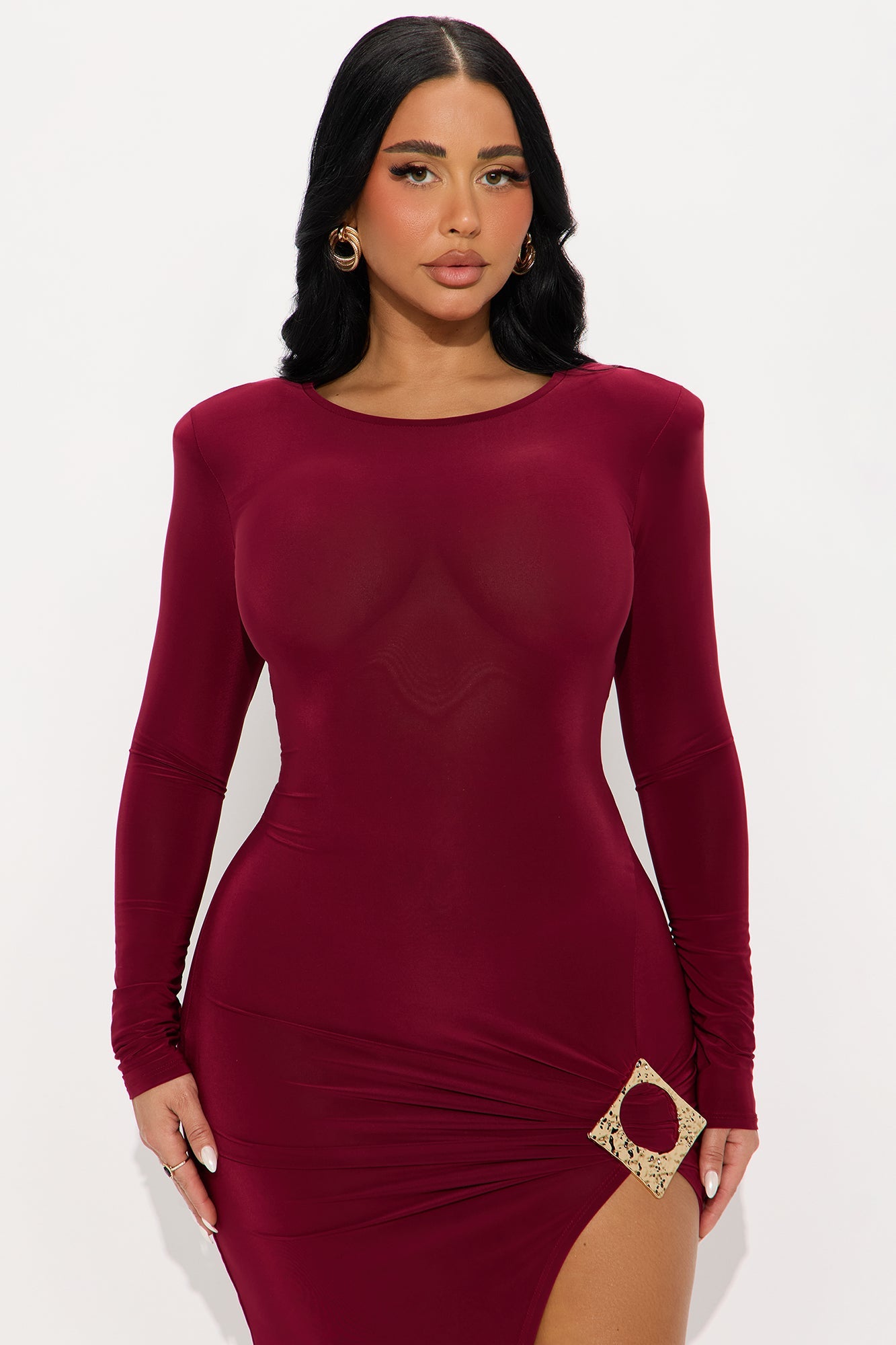 Drama Queen High Slit Mini Dress - Wine