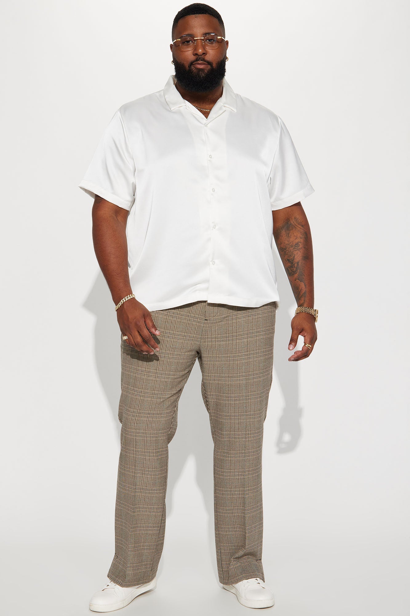 Links Satin Short Sleeve Button Up Shirt - Off White