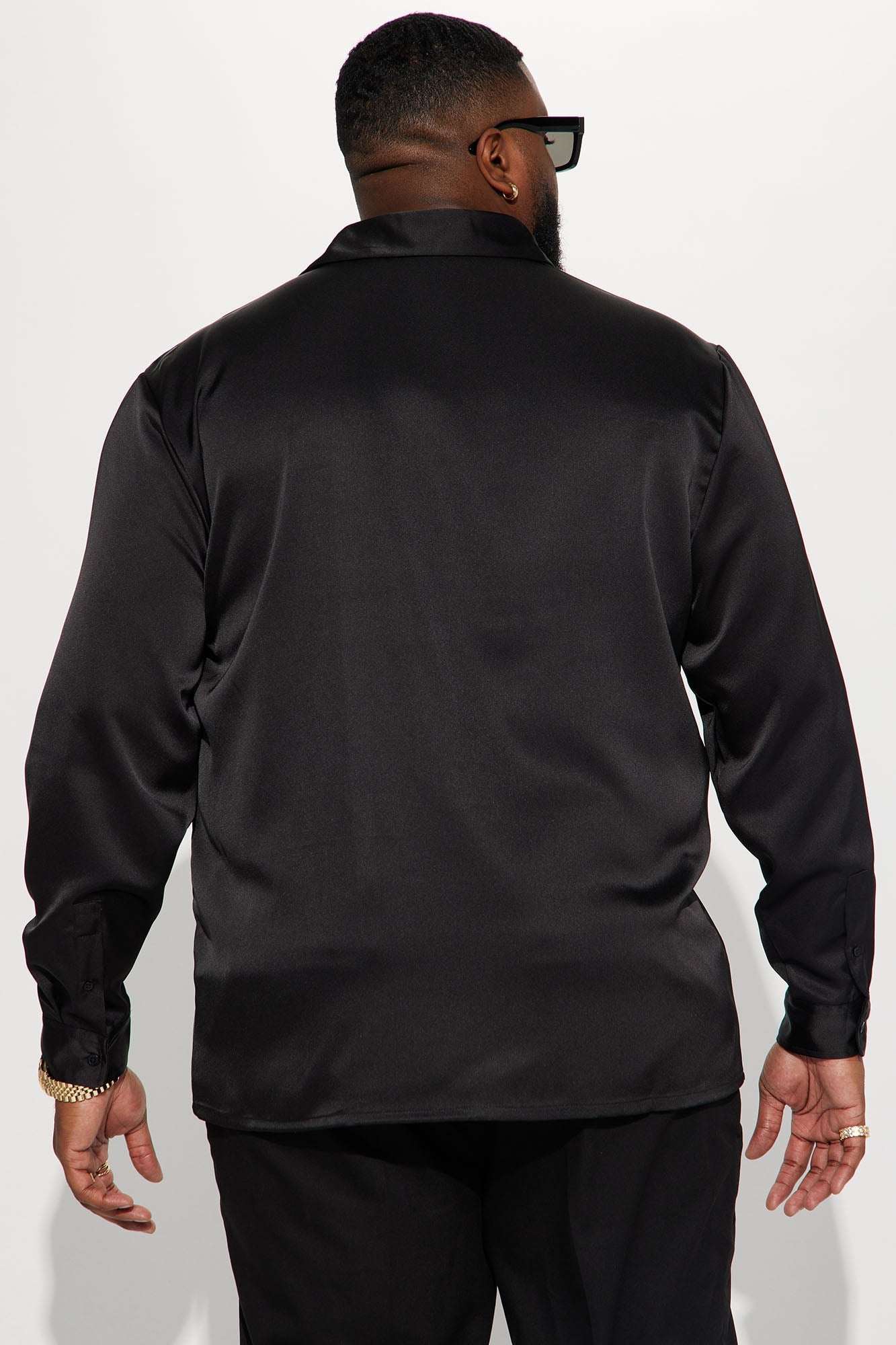 Links Satin Long Sleeve Button Up Shirt - Black