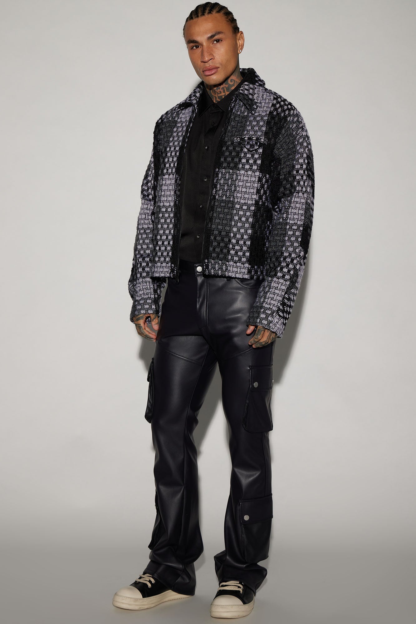 Name Of Love Faux Leather Stacked Slim Flare Pants - Black