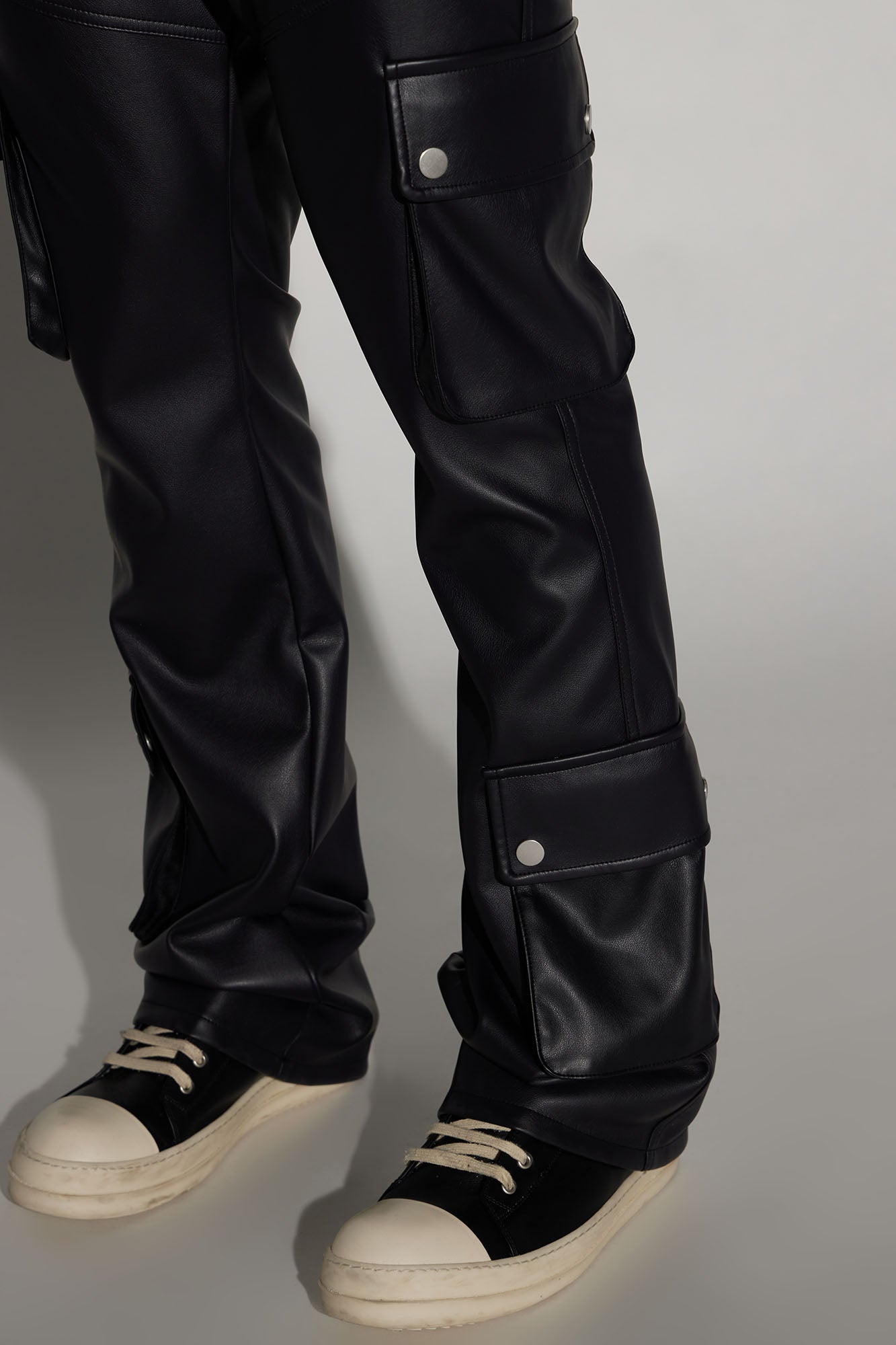 Name Of Love Faux Leather Stacked Slim Flare Pants - Black