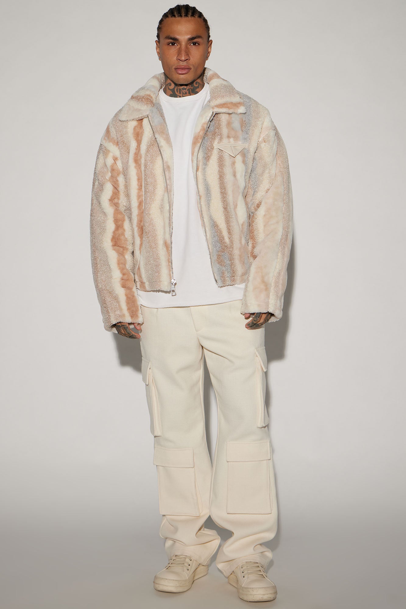 Fuzzy Feeling Cropped Jacket - Brown/combo