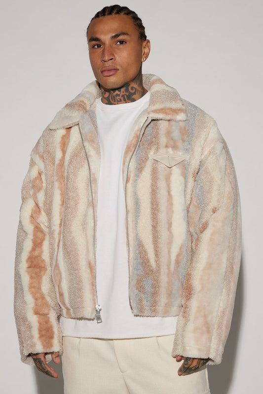 Fuzzy Feeling Cropped Jacket - Brown/combo