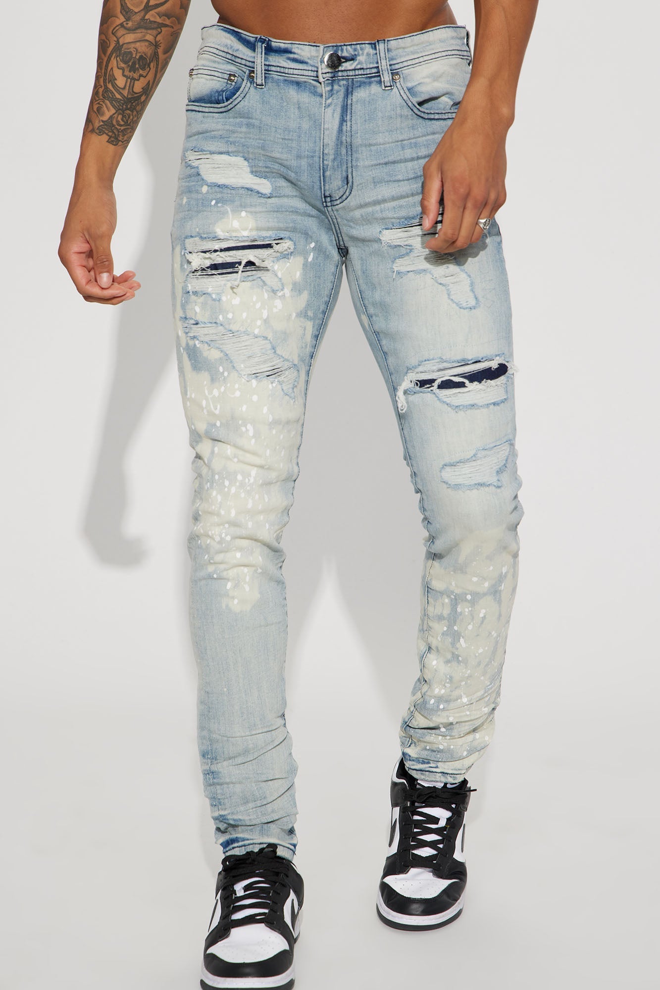 For It Paint Splattered Stacked Skinny Jeans - Light Wash