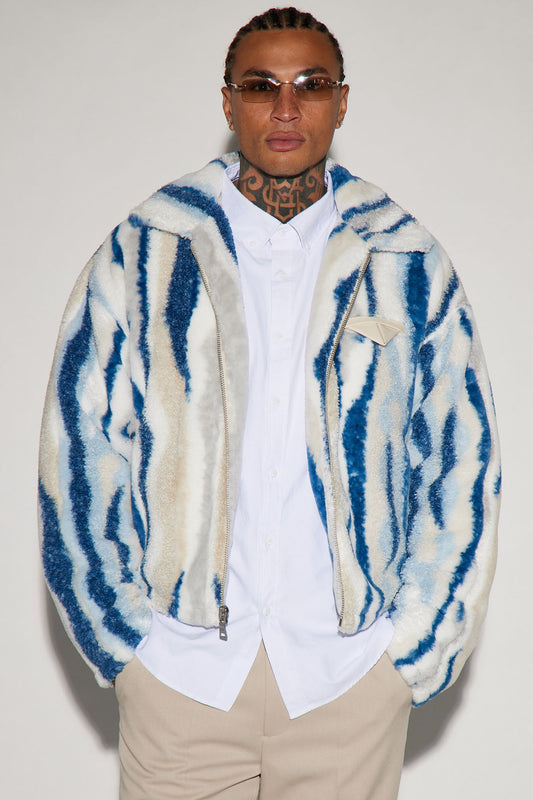 Fuzzy Feeling Cropped Jacket - Blue/combo
