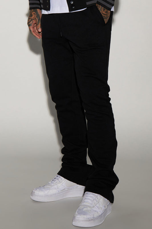 Tyson Back Zipper Skinny Flared Sweatpants - Black