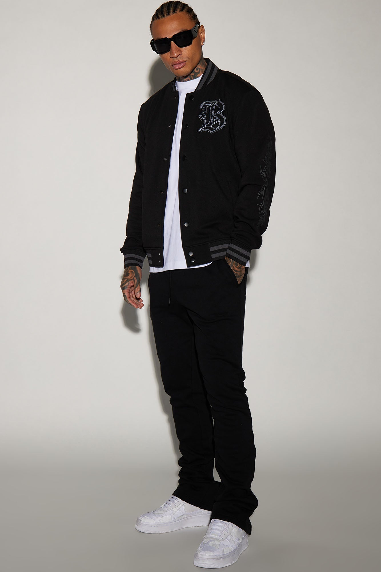 Tyson Back Zipper Skinny Flared Sweatpants - Black