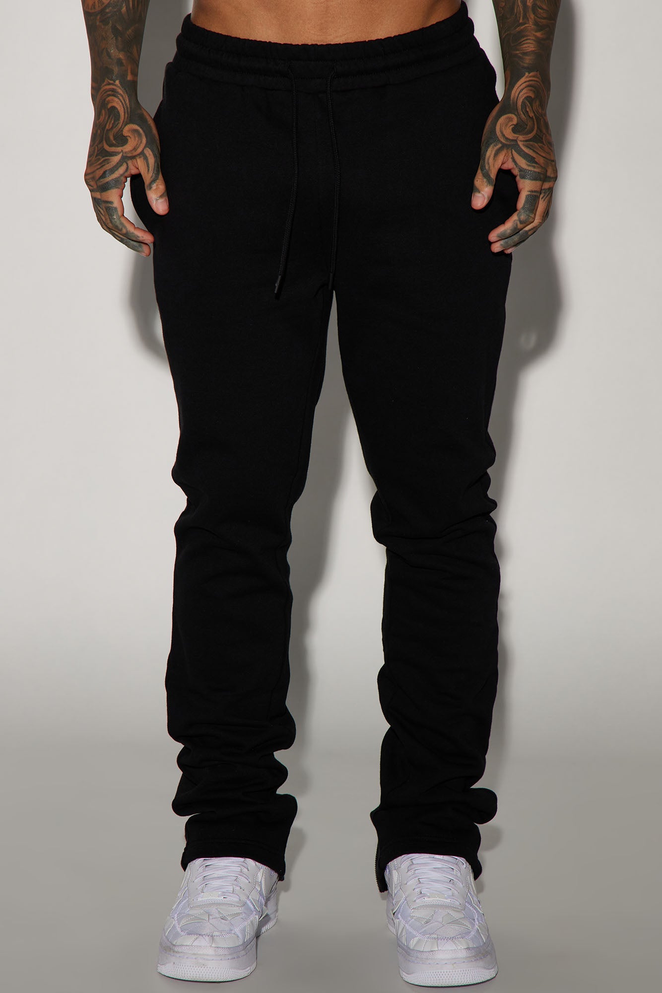Tyson Back Zipper Skinny Flared Sweatpants - Black